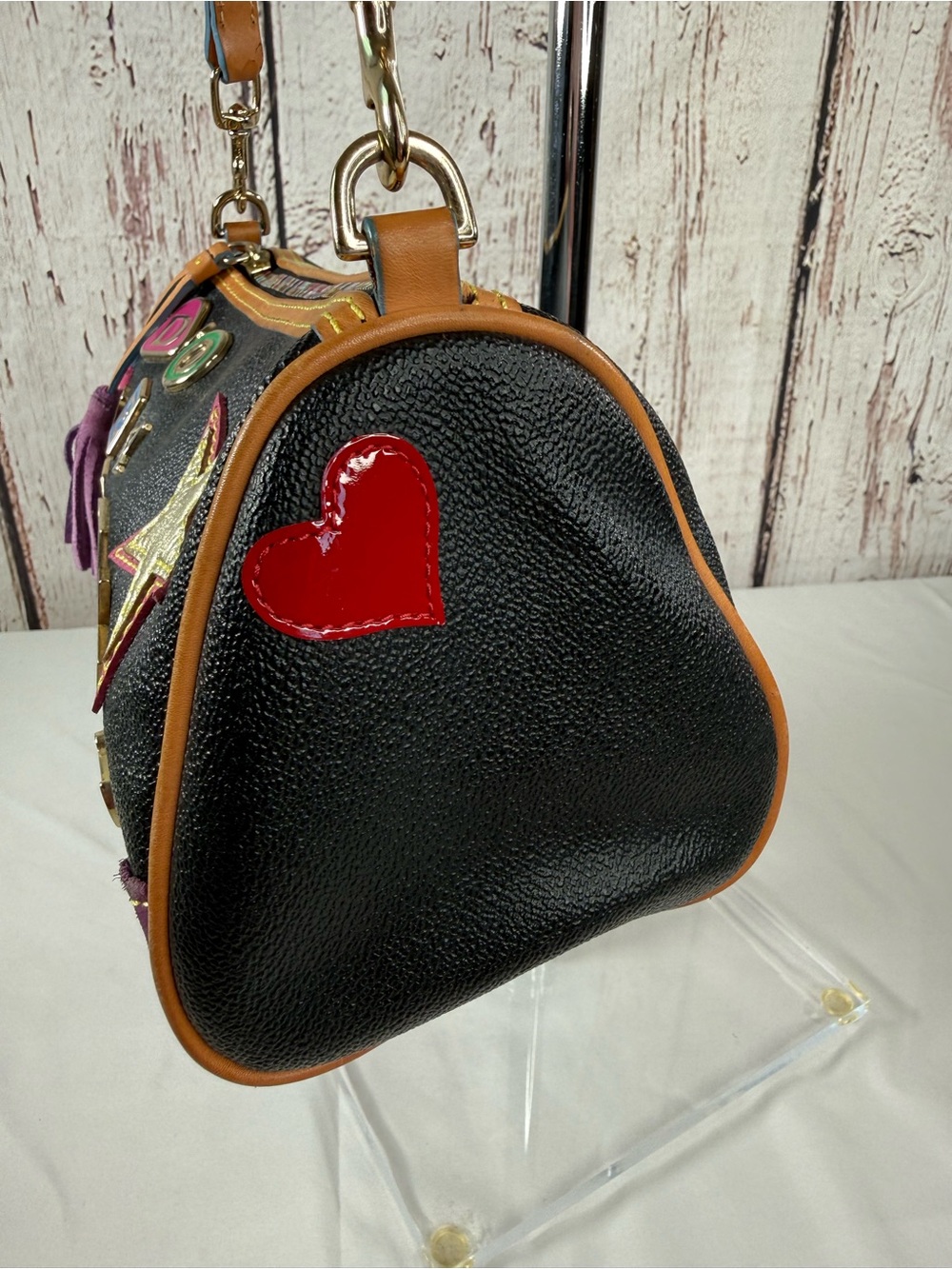 Vintage Y2K Dooney & Bourke Lindsay Lohan Alphabet Charm Leather Shoulder Bag - Picture 6 of 16